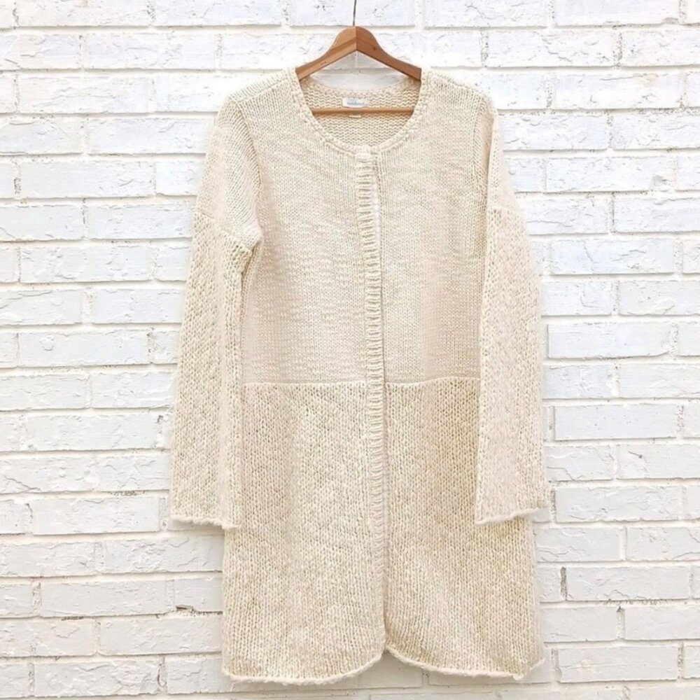 Sundance Neve Duster Cardigan Wool Sweater XL Petite PXL Beige Cream Snap Long